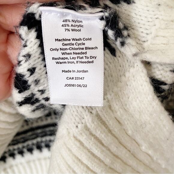 Talbots | Fair Isle Mock Neck Sweater Wool Blend Winter Cozy Black White Large - Picture 7 of 7